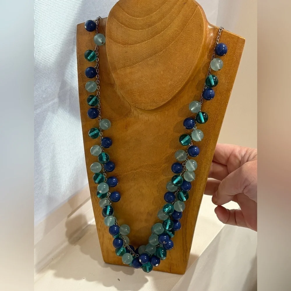 LOFT Blue and Teal Glass Beaded Necklace - Picture 4 of 7